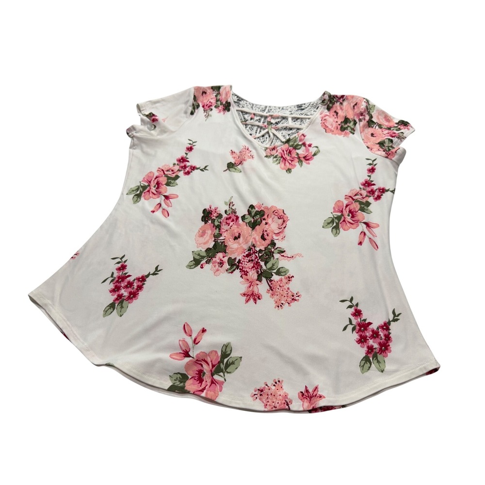 No Boundaries Ivory Floral Lace Back Strappy V-Neck Top XXXL 3XG NJ28T228M